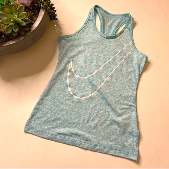 Nike dry fit Racerback athletic tank aqua marine Swoosh Graphic medium - Picture 1 of 4